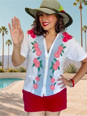 Vintage Lucia Petites Blooming Apples Floral Appliqué Cardigan NWT